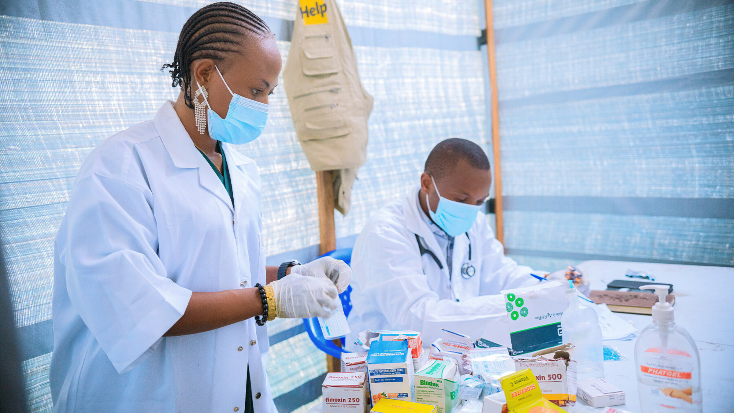A doctor in a health centre for displaced people in the Congo