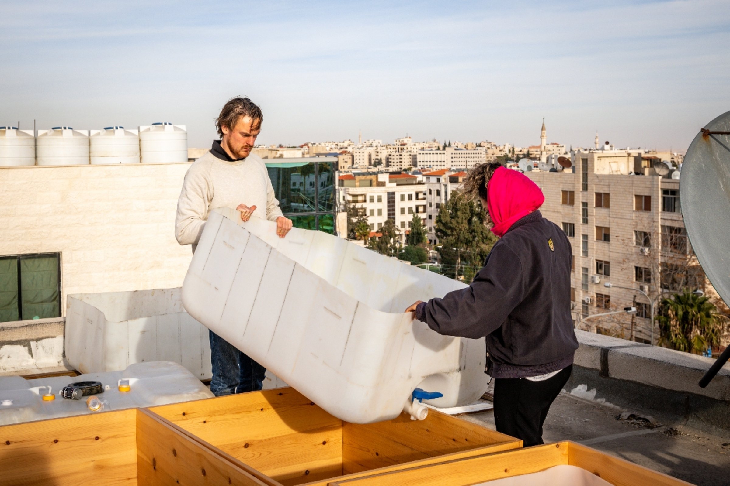 Konstruktion der Urban Gardening Farm in Jordanien