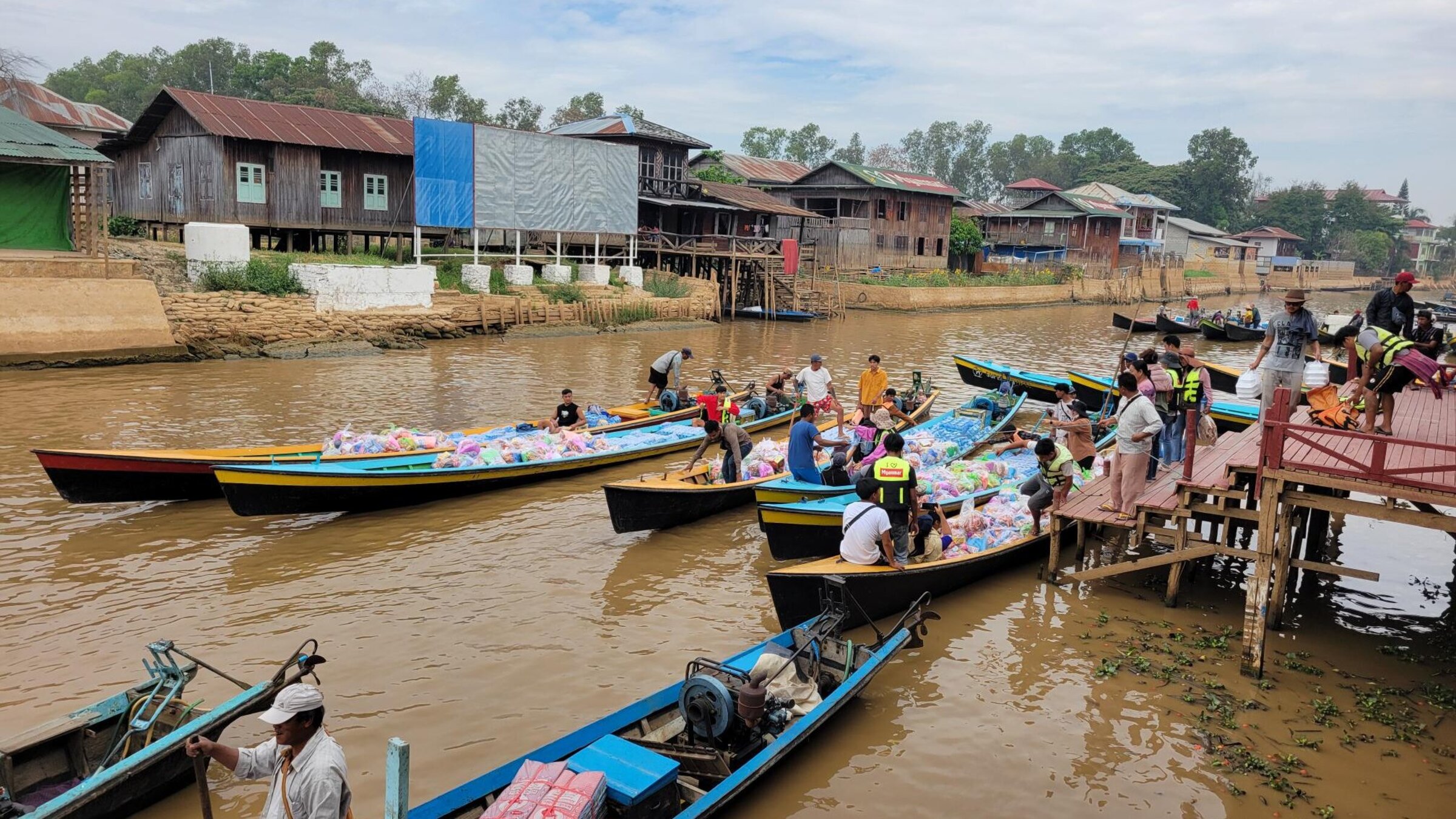 Relief supplies are delivered by boat