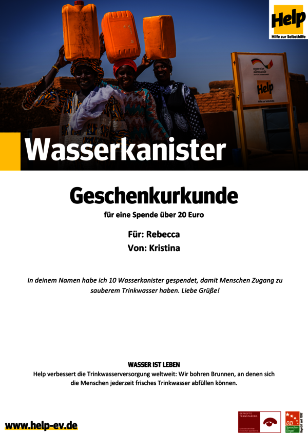 Wasserkanister Beispielurkunde