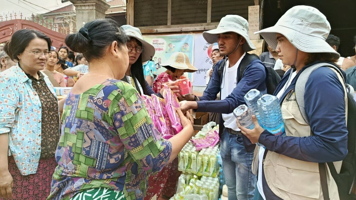 Distribution of relief supplies to survivors of the earthquake in Myanmar
