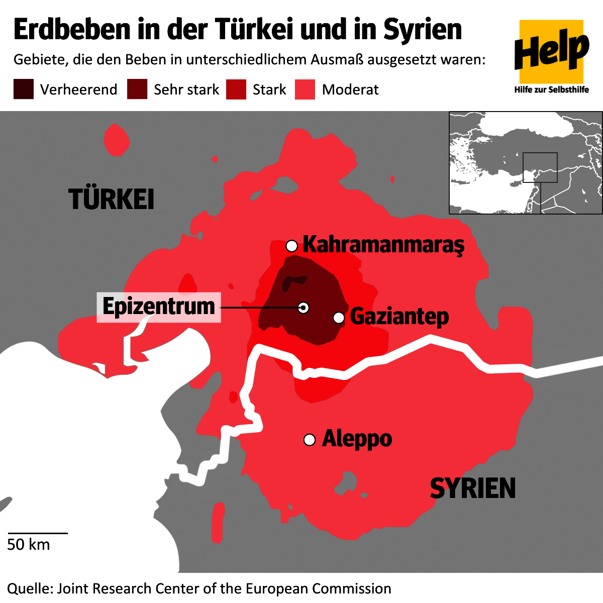 Karte zeigt Erdbebengebiet in der Türkei und Syrien