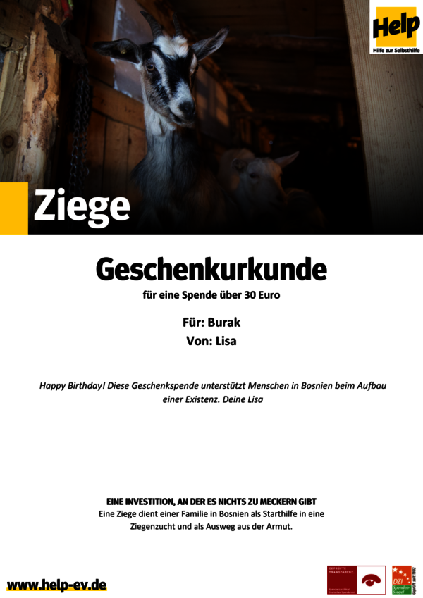 Ziege Beispielurkunde