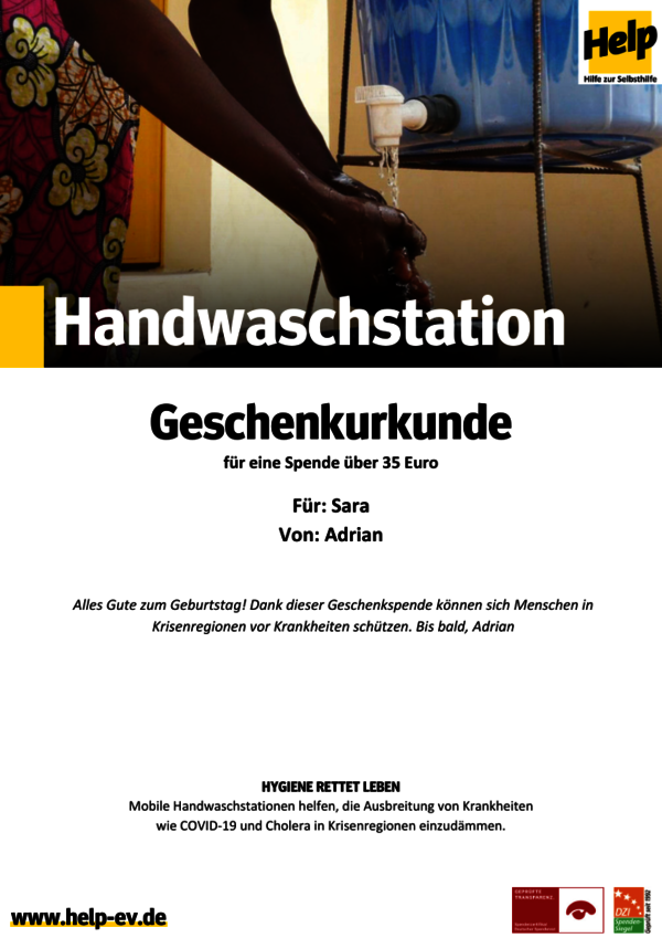 Handwaschstation Beispielurkunde